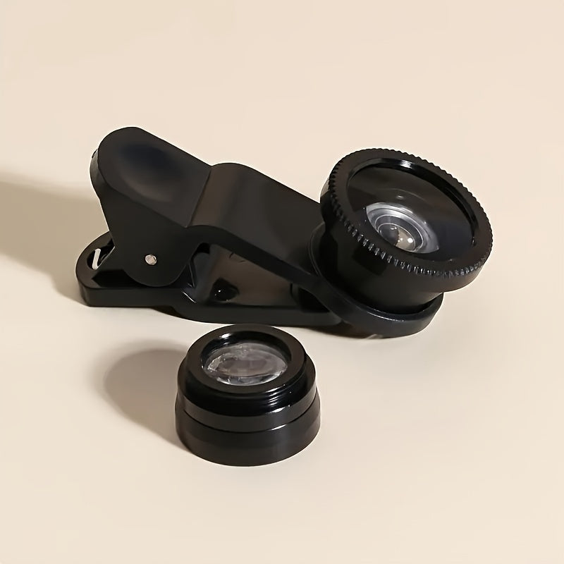 3-in-1 Phone Lens Kit - Aluminum Alloy Clip-On Fisheye, Macro, and Wide Angle Set