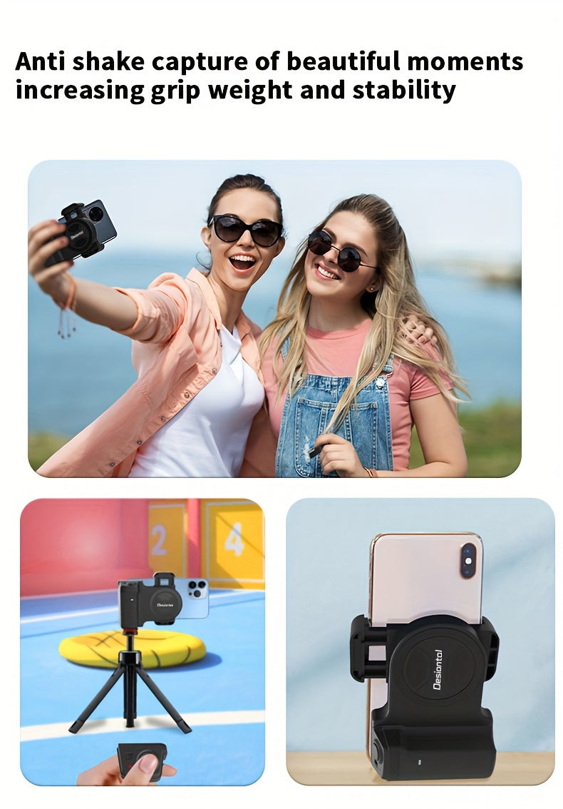 Desiontal Mini Smartphone Handheld Gimbal with Quick Magnetic Mount - Portable Outdoor Photography Selfie Stick Assistant with Detachable Shutter, Remote Shooting Capability, 1/4'' Screw Hole for Tripod Compatibility, Battery-Powered with Button Battery,