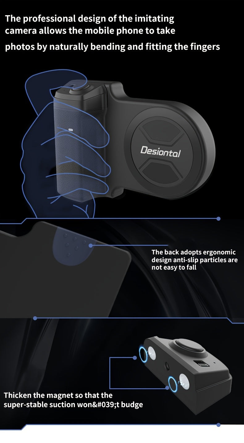 Desiontal Mini Smartphone Handheld Gimbal with Quick Magnetic Mount - Portable Outdoor Photography Selfie Stick Assistant with Detachable Shutter, Remote Shooting Capability, 1/4'' Screw Hole for Tripod Compatibility, Battery-Powered with Button Battery,