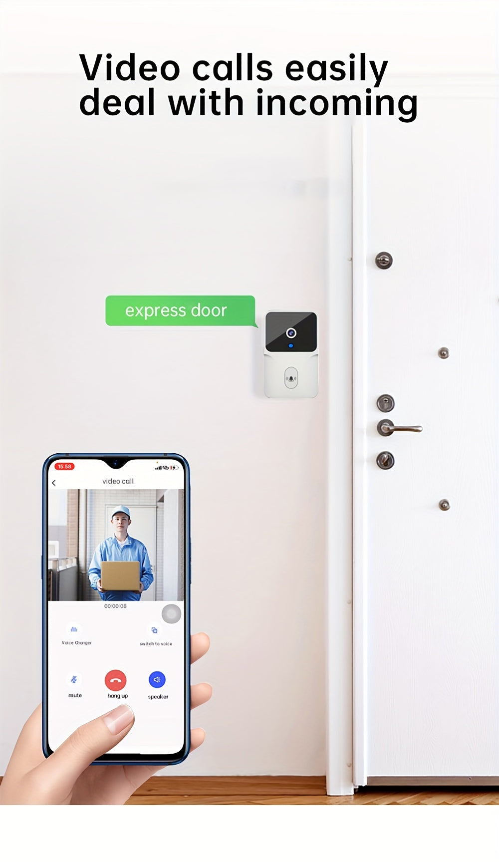 Tuya Wireless Doorbell Camera With HD Video, Night Vision & Voice Change