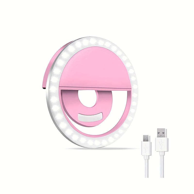 CLEANTRUST Rechargeable LED Ring Light for Selfies and Live Streaming, Portable Circular Flashlight, Dual Power Mode: Battery/USB, Warm White Light, with 40mAh Polymer Lithium Battery, for Smartphones, Cameras, and Makeup