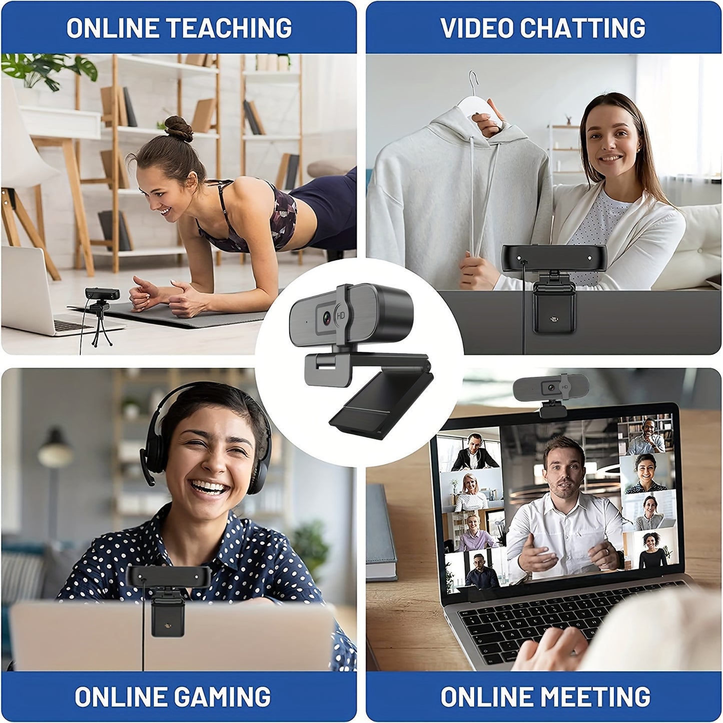 Plug & Play 4K Webcam with Auto-Zoom, Remote Control, Privacy Cover, and Built-in Mic for PC/Laptop - Ideal for Video Calls & Conferencing
