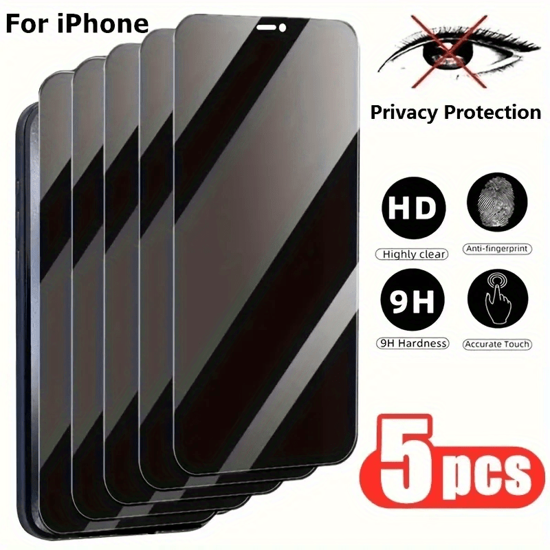 5-Pack Tempered Glass Privacy Screen Protector for iPhone 11/12/13/14/15/16 Series - Anti-Spy Glossy Shield, HD Clarity, 9H Hardness, Easy Installation - For iPhone Users - Protect Your Screen Privacy - Ideal Gift for Tech Lovers