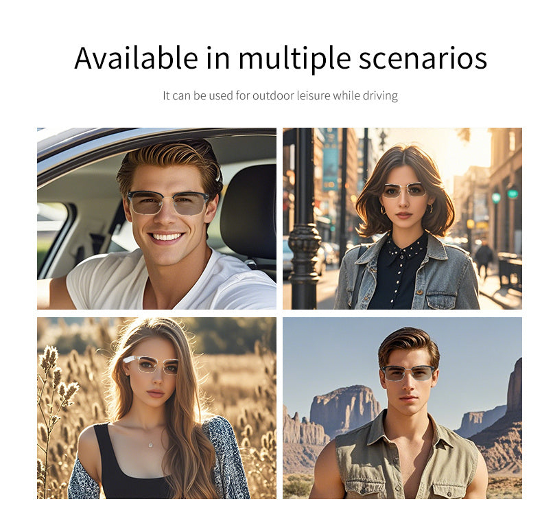 Smart Glasses With Automatic Color-changing Lenses, Touch Control, Built-in Microphone, High-resolution Audio, Wireless, Rechargeable Battery, Blue Light Protection, Suitable For Office, Outdoor, Sports, Driving, Music Playback, Hands-free Calls - The Pe