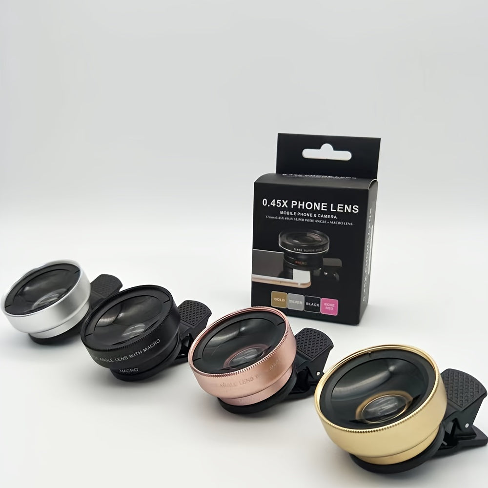 Universal Clip-on High-definition Wide-angle Lens For Smartphones, With A 0.45x Ultra-wide-angle Lens And Macro Lens, Compatible With All Smartphones. Can Be Used As An External Camera For DSLR.