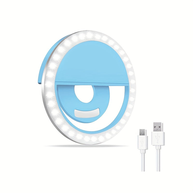 CLEANTRUST Rechargeable LED Ring Light for Selfies and Live Streaming, Portable Circular Flashlight, Dual Power Mode: Battery/USB, Warm White Light, with 40mAh Polymer Lithium Battery, for Smartphones, Cameras, and Makeup