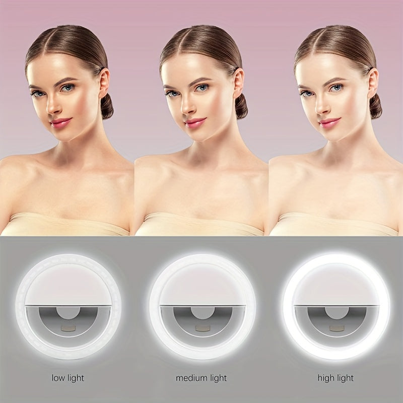 CLEANTRUST Rechargeable LED Ring Light for Selfies and Live Streaming, Portable Circular Flashlight, Dual Power Mode: Battery/USB, Warm White Light, with 40mAh Polymer Lithium Battery, for Smartphones, Cameras, and Makeup