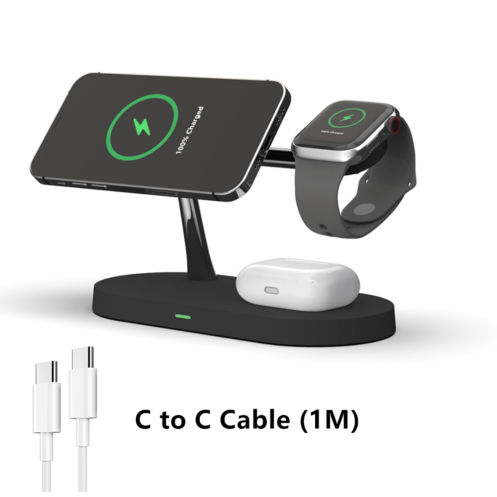 TIMESS-5 in 1 Magnetic Wireless Charger Stand, 15W Qi Fast Charging Dock Station Holder LED Night Light Compatible with iPhone 15/14/13/12 Pro Max Mini, Apple Watch 9/8/7/SE/6/5/4/3/2, AirPods 3/2/Pro