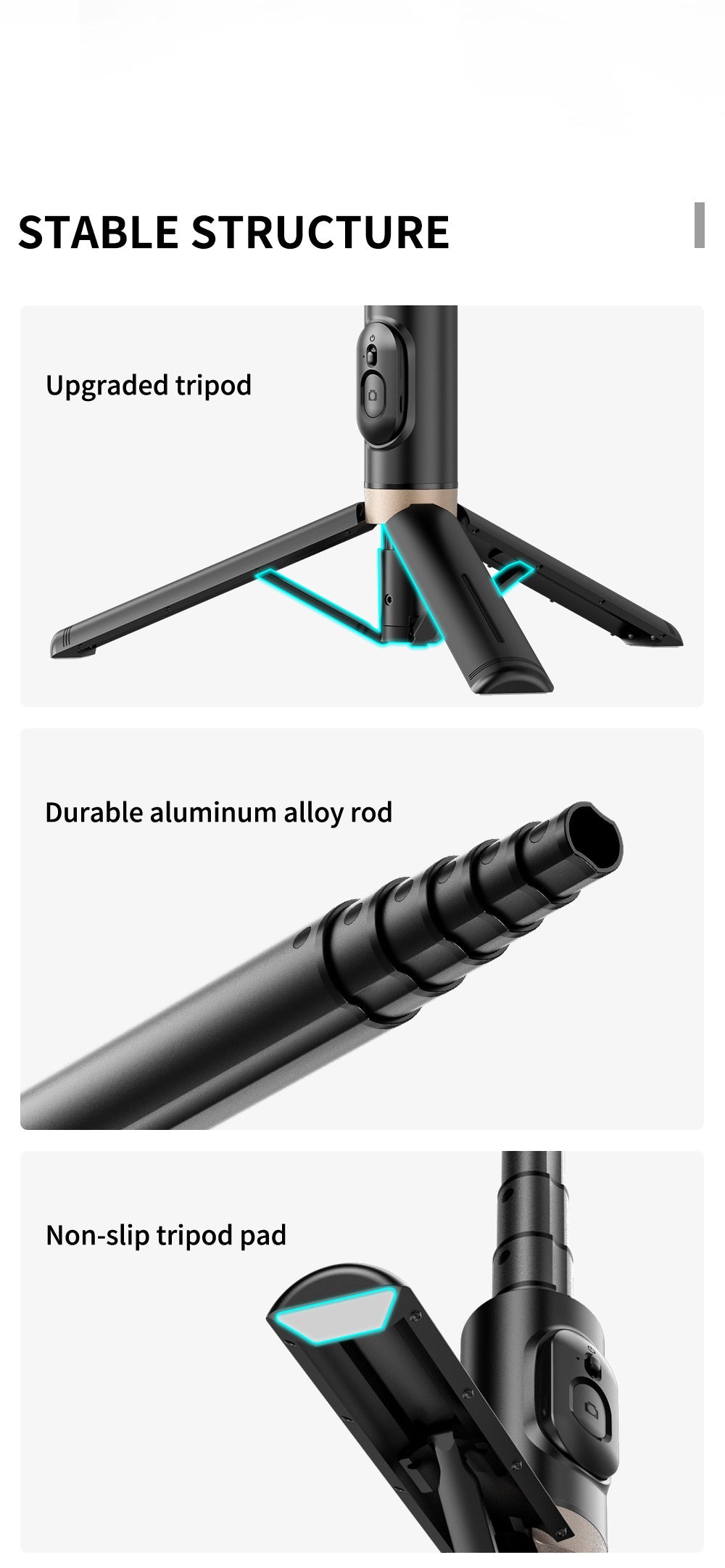 Portable Aluminum Alloy Phone Selfie Stick, Extendable Mobile Phone Tripod, Integrated Wireless Remote Hands Free Shooting For Apple IPhone And Android Smartphones 4''-7"