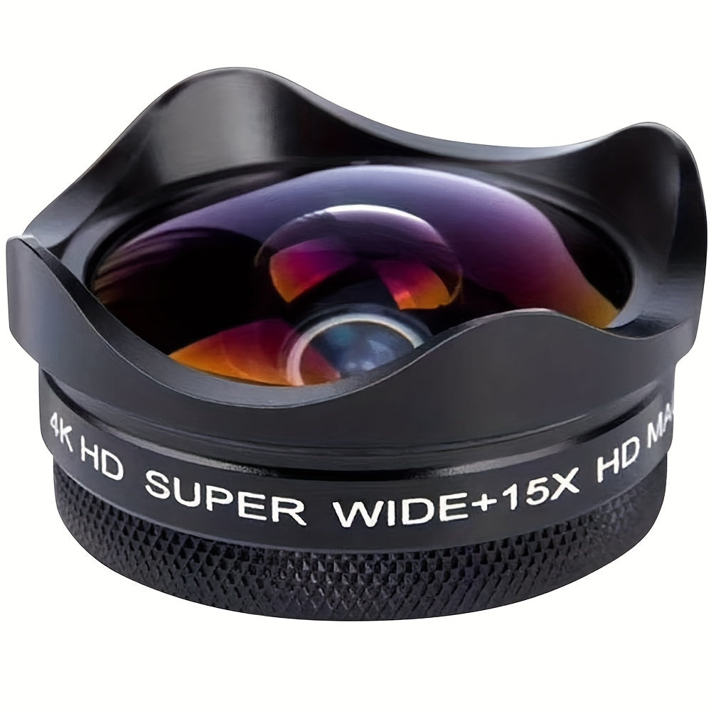 Universal 4K HD Super Wide 15X Macro 2 in 1 Camera Lens Kit, Clip-On Phone Lens, Aluminum Alloy - For Smartphone Photography Enthusiasts - Enhance Mobile Photography - Perfect Gift for Travelers & Vloggers