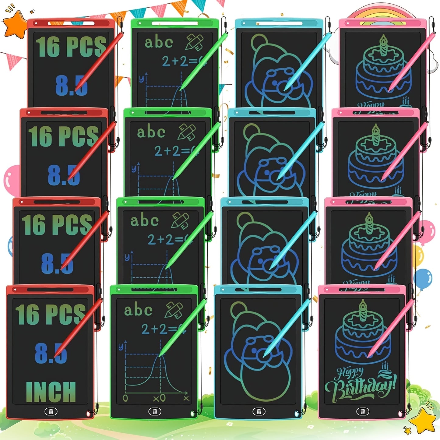 16pcs 8.5" LCD Writing Tablets for Youngsters - Colorful Reusable Doodle Boards, Educational Toys for Boys