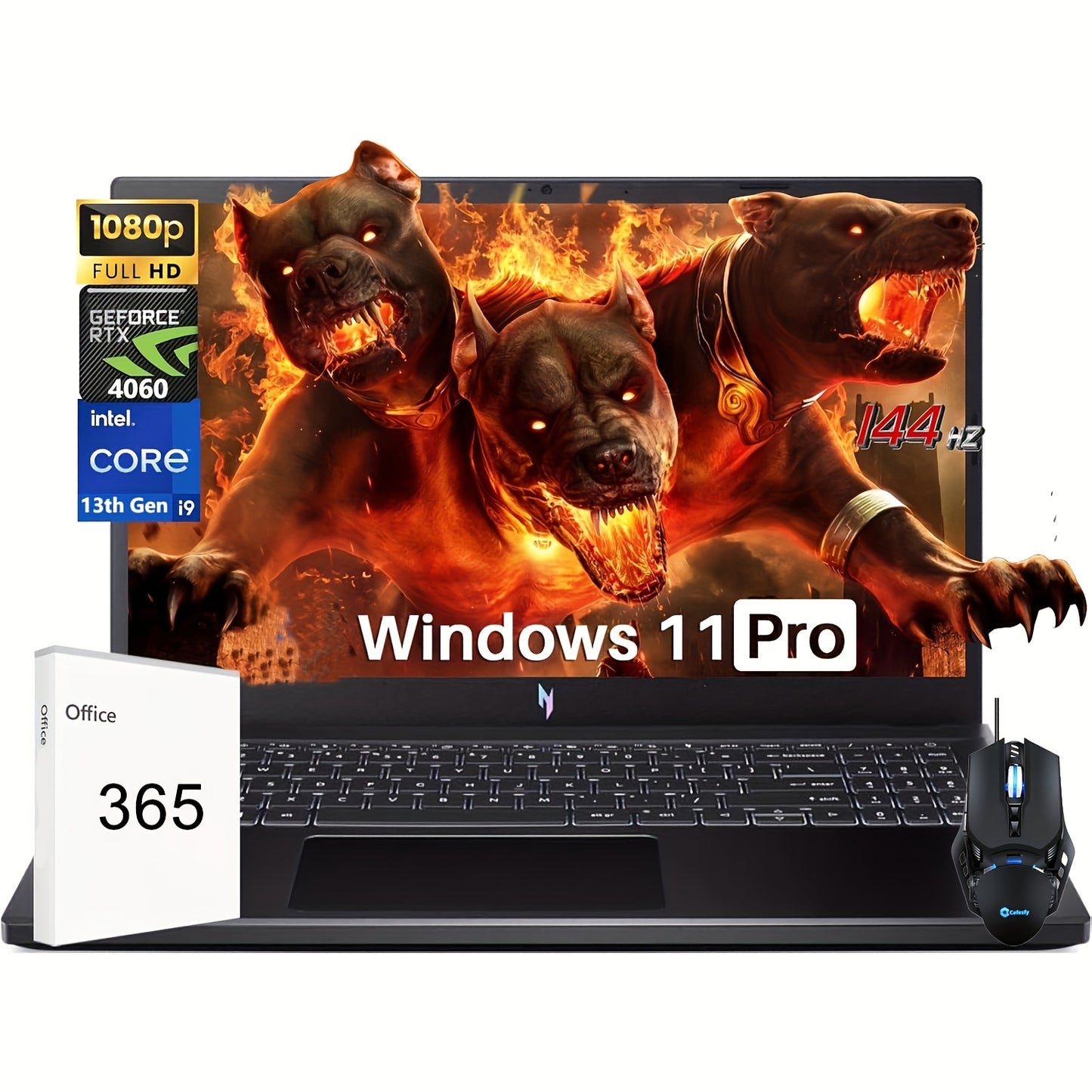 Acer Nitro V 15 Gaming Laptop With Microsoft Office Lifetime License, 15.6" FHD IPS 144Hz Display, Intel I9-13900H, 64GB RAM DDR5, 1TB SSD, GeForce RTX 4060, Wi-Fi 6, Backlit Keyboard, Windows 11 Pro