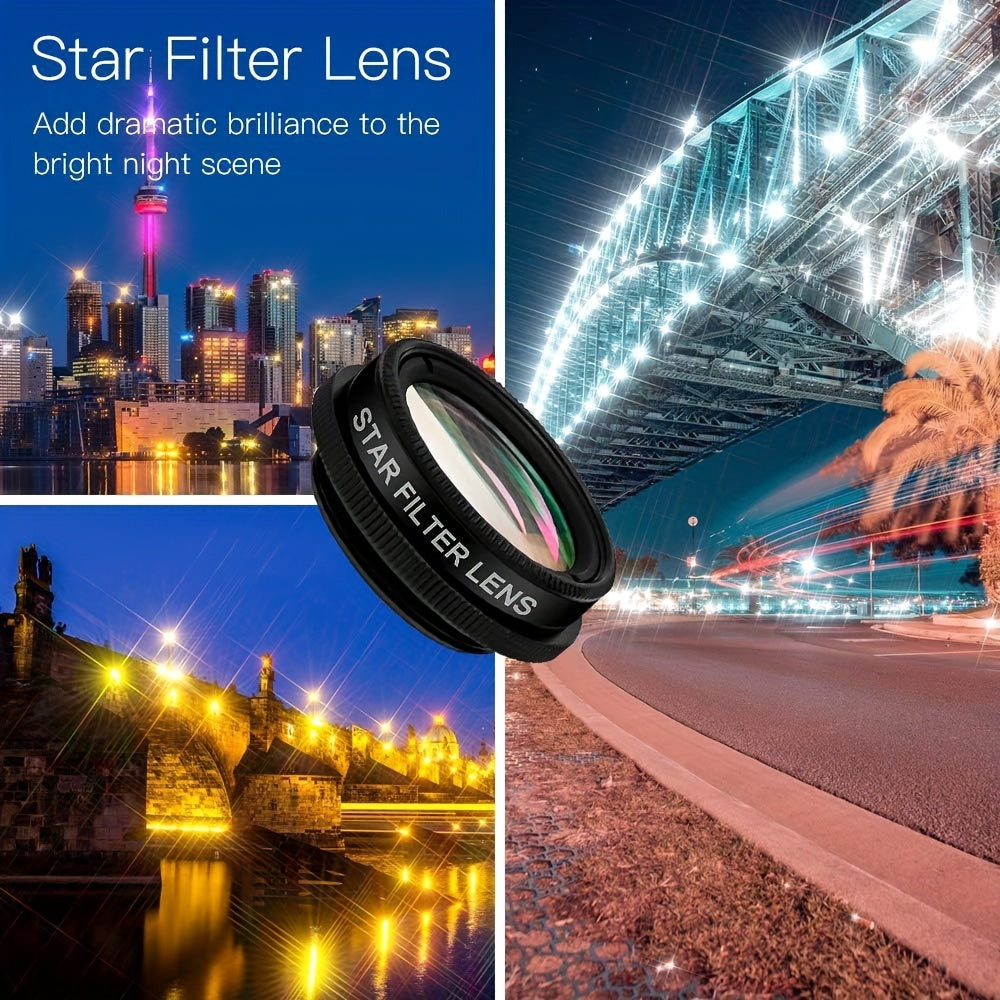 7-in-1 Mobile Phone Camera Lens Kit-198° Fisheye Lens 15X Macro Lens 0.63X Wide Angle Lens Telephoto Lens 2x CPL Kaleidoscope Starburst , Suitable for iPhone 11 12 13 for SamSung for Android Clip-on Camera Lens