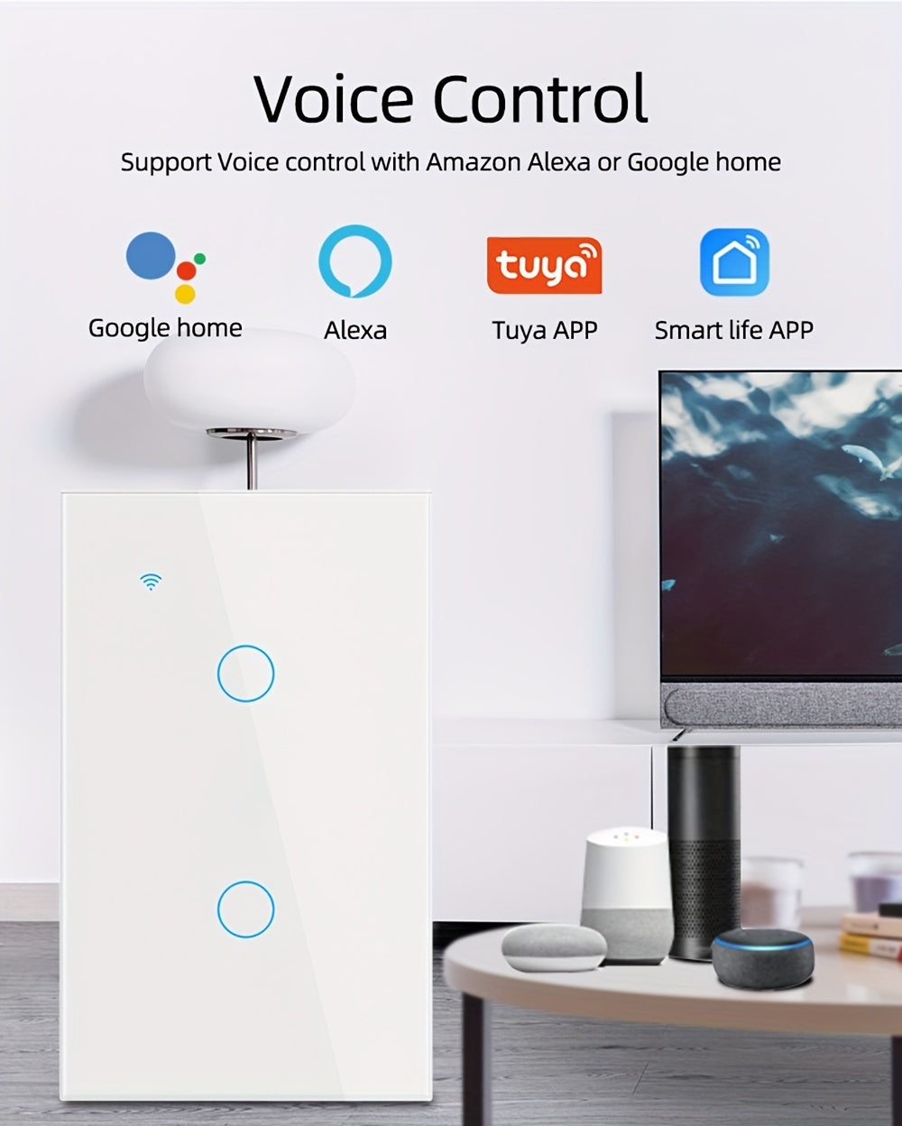 Chevolink WiFi Smart Light for Switch - Touch Control, Voice-Activated with Alexa & Google Home Compatibility, App Remote, Timer Setting, Share Feature - White/Black - For Smart Home Enthusiasts - Ideal for Living Room, Bedroom & Office - Perfect Gift fo