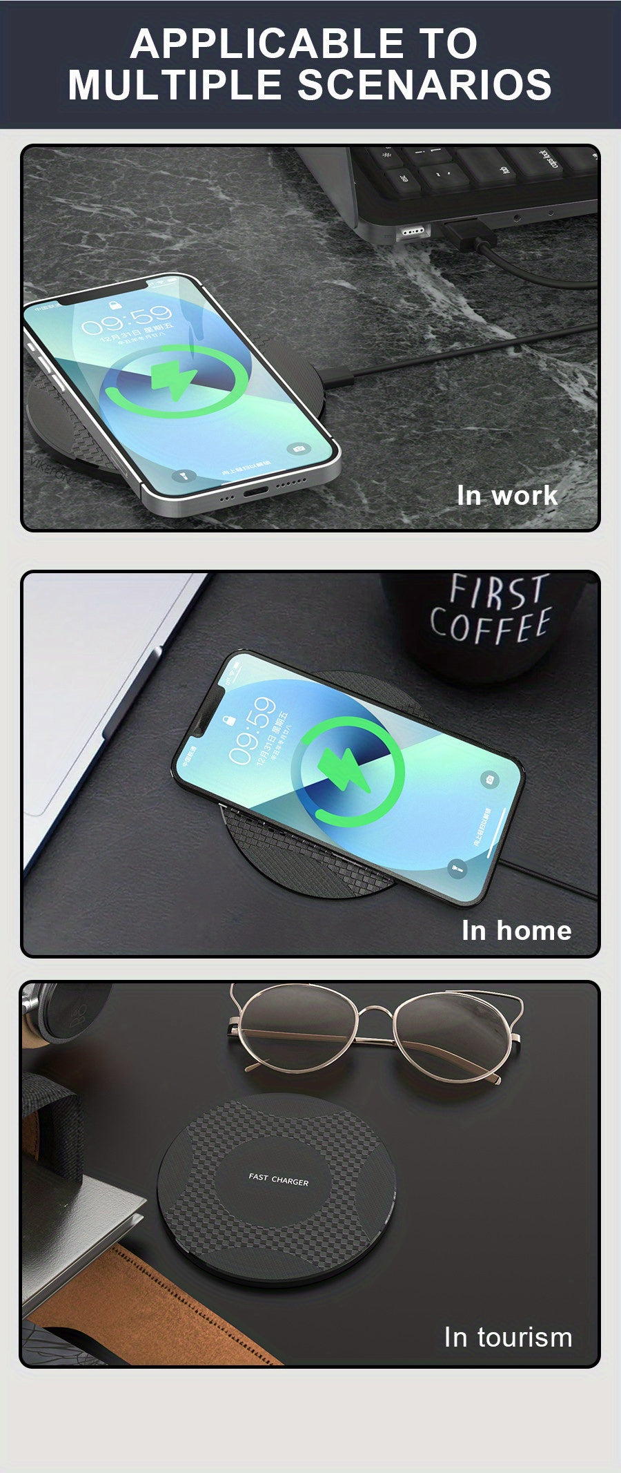 Desktop Disc Fast Wireless Charger 10W Max, for iPhone 16/15/14/13/12/11/8 Series, for Galaxy S23/S22/S21/S20/S10/S9, for Galaxy S24/S23/S22 Ultra, for Google PIXEL 8A/8/8 Pro/Pixel 9 Pro XL/Pixel 9 Pro, Wireless charging station