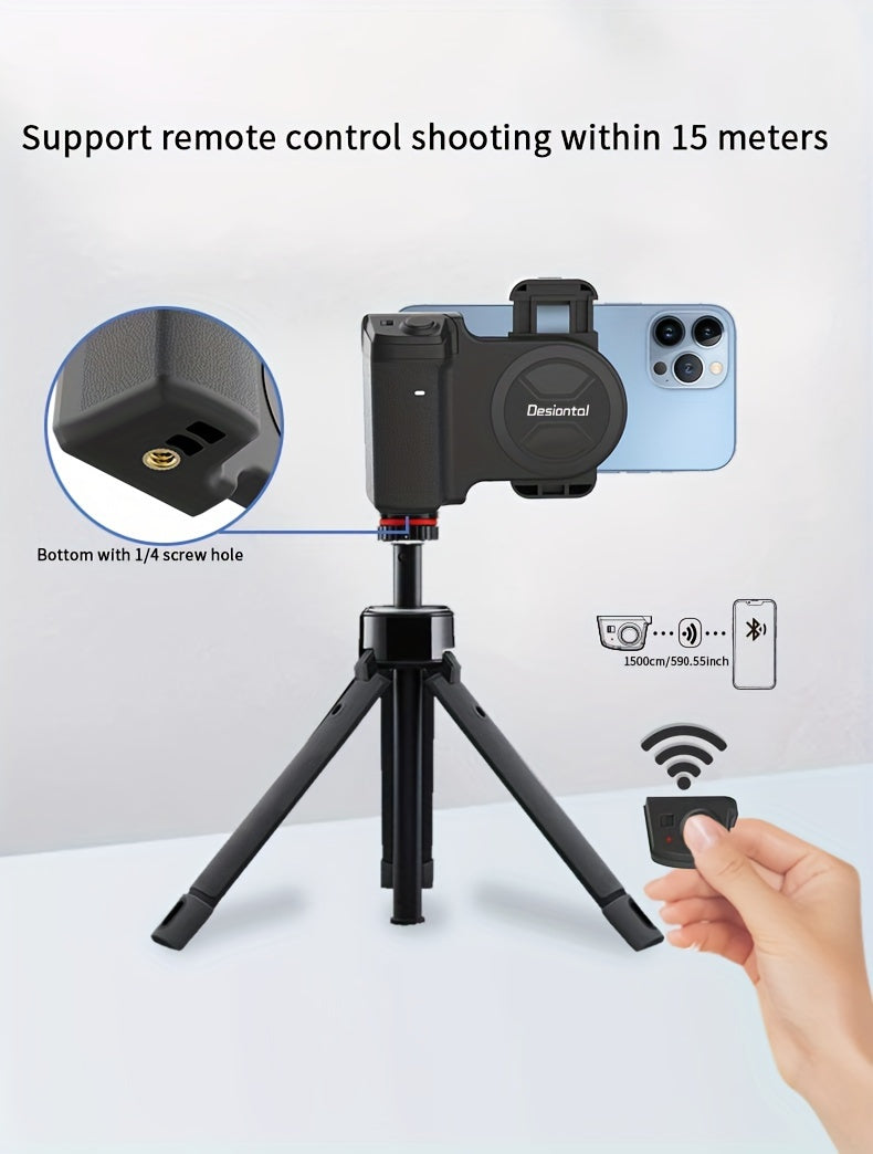 Desiontal Mini Smartphone Handheld Gimbal with Quick Magnetic Mount - Portable Outdoor Photography Selfie Stick Assistant with Detachable Shutter, Remote Shooting Capability, 1/4'' Screw Hole for Tripod Compatibility, Battery-Powered with Button Battery,