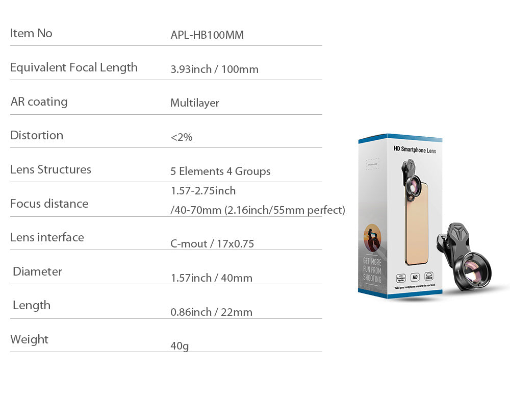 APEXEL HD Optic Camera Phone Lens 100mm Macro Lens With 17mm Universal Clip For IPhone Samsung Xiaomi Most Smartphones
