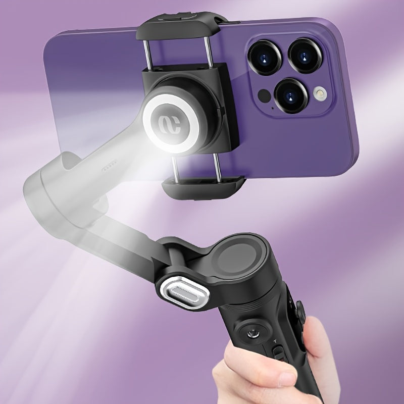 AOCHUAN Smart X Smartphone Gimbal Stabilizer For IPhone 15/14/13 Pro Max - Built-in LED Light, 3-Axis Foldable - For Video Recording & Vlogging - Perfect Gift for Content Creators & YouTubers