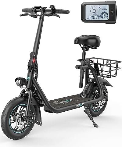 Gyroshoes Electric Scooter with Seat for Adults, 550W Powerful Motor, 20-Mile Range, Speed up to 18.6MPH, Ample Storage for Pets & Cargo, Electrically-Powered Motor Scooters