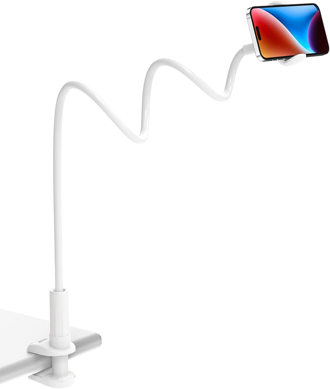 Tryone Gooseneck Phone Holder Stand for Bed Flexible Arm Adjustable Cell Phones Mount Clamp on Desk Bedframe Compatible with iPhone 14 Pro Max 13 12 11 X SE Series/Samsung S22 or Other 4"-7" Devices