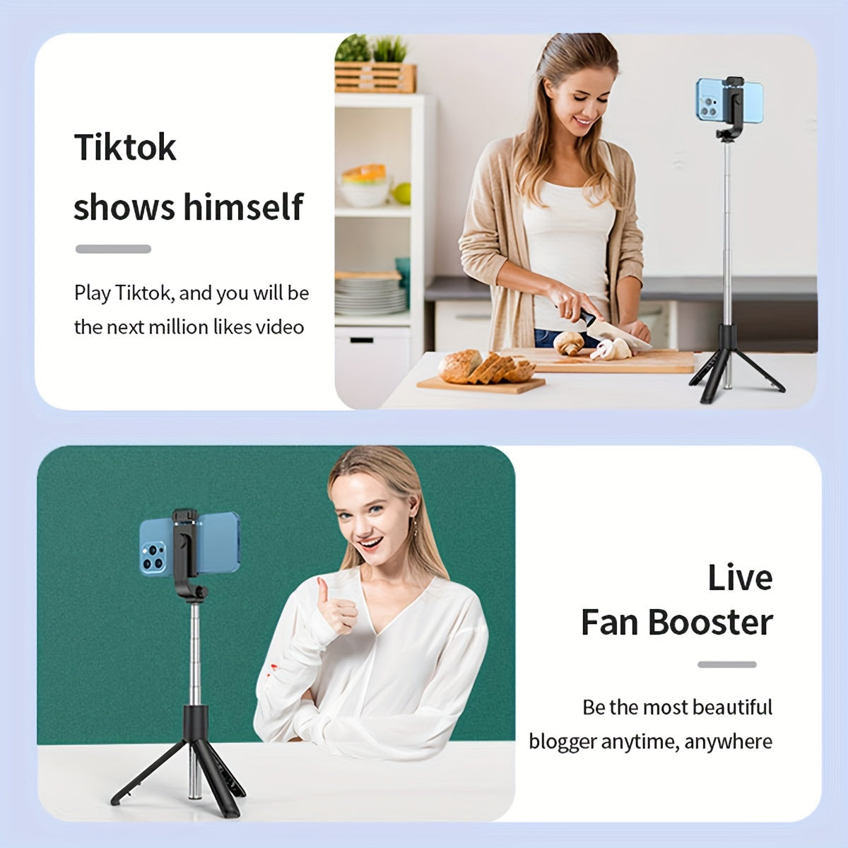 Mobile selfie stick, portable mini universal mobile phone holder, handheld anti shake stable, dedicated vlog tool for live streaming shooting, 360 degree rotating wireless photography tripod