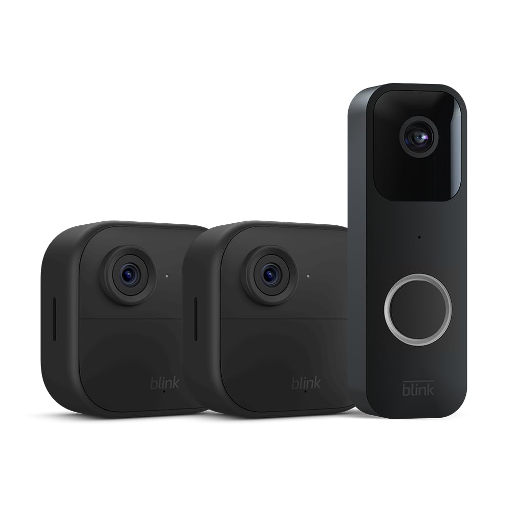 Blink Video Doorbell 3 Outdoor 4 smart security cameras (4th Gen) with Sync Module 2 | Two-year battery life, motion detection, two-way audio, HD video, Works with Alexa