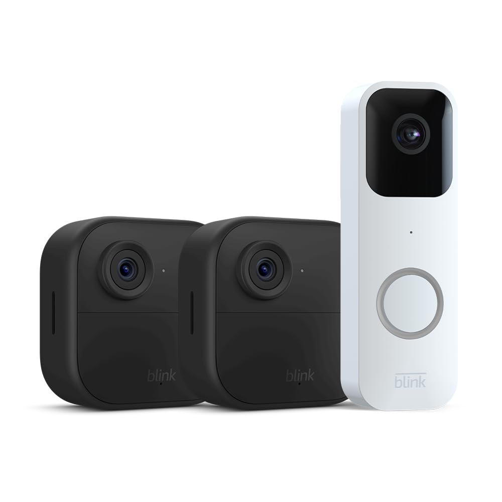 Blink Video Doorbell 3 Outdoor 4 smart security cameras (4th Gen) with Sync Module 2 | Two-year battery life, motion detection, two-way audio, HD video, Works with Alexa