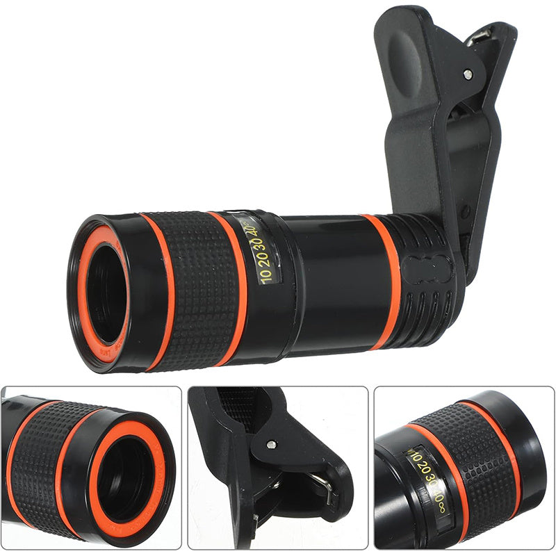 Clip-On 8x Zoom Telephoto Lens for All Smartphone Cameras - High-Definition Glass Monocular Accessory