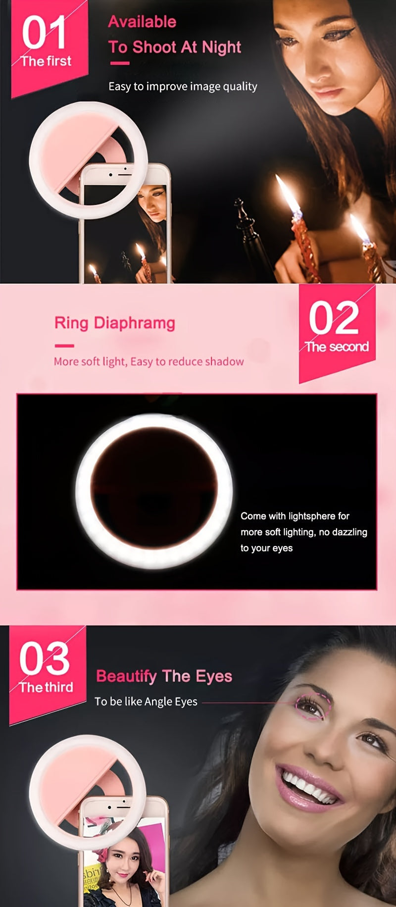 CLEANTRUST Rechargeable LED Ring Light for Selfies and Live Streaming, Portable Circular Flashlight, Dual Power Mode: Battery/USB, Warm White Light, with 40mAh Polymer Lithium Battery, for Smartphones, Cameras, and Makeup