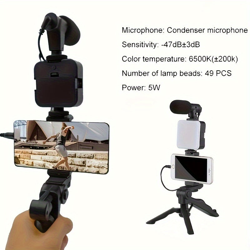 Professional Live Streaming Kit - Handheld Gimbal & Stabilizer with LED Light, Tripod, Microphone, and External Camera Connectors