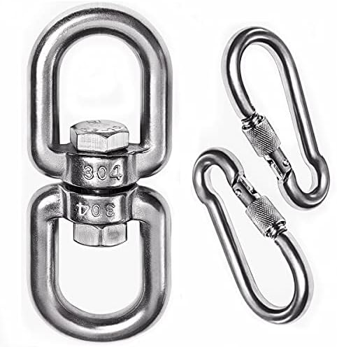 2 1 Heavy Duty 304 Stainless Steel Swivel Ring Double Ended Swivel Eye Hook with SUS304 Snap Hooks for Web Tree Swing, Swing Spinner Hanger, Reliable and Safe (M8)