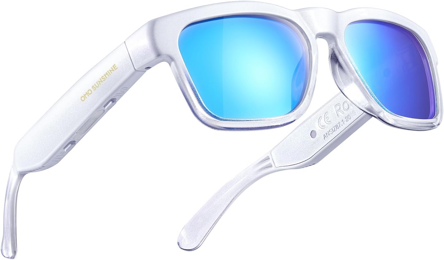 OhO Smart Glasses,Safety Glasses with Bluetooth Speaker,Indoor/Outdoor UV Protection and Voice Control,Unisex(Blue Light Lens)