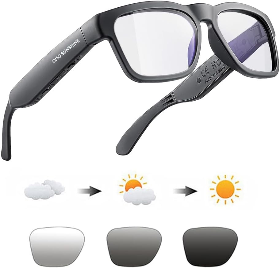 OhO Smart Glasses,Safety Glasses with Bluetooth Speaker,Indoor/Outdoor UV Protection and Voice Control,Unisex(Blue Light Lens)
