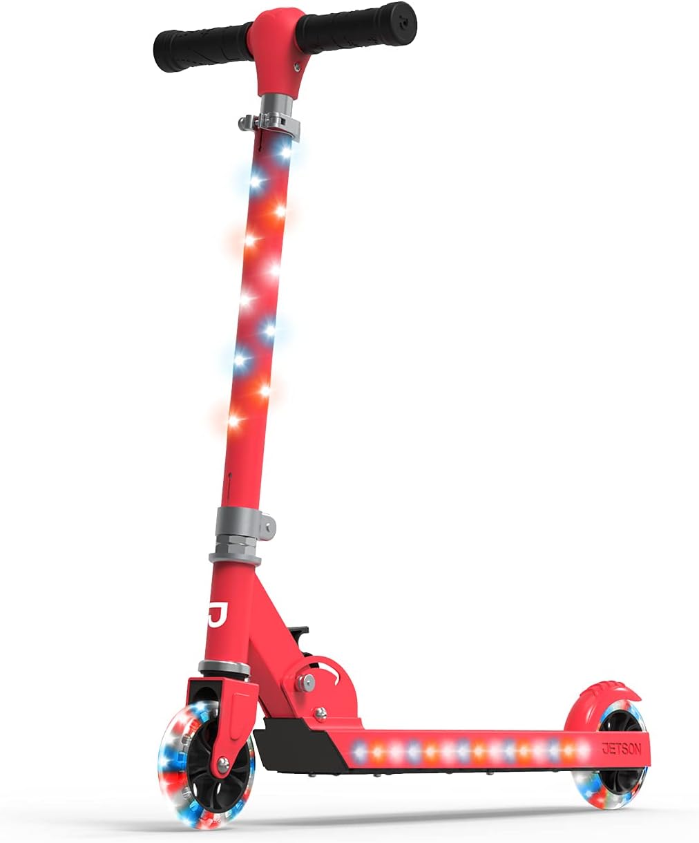 Jetson 2-Wheel Light-Up Kick Scooter, Light Up Deck and Wheels, Height Adjustable Handlebar, Rear Brake, Easy-Folding Mechanism, 4 or 6 inch wheels