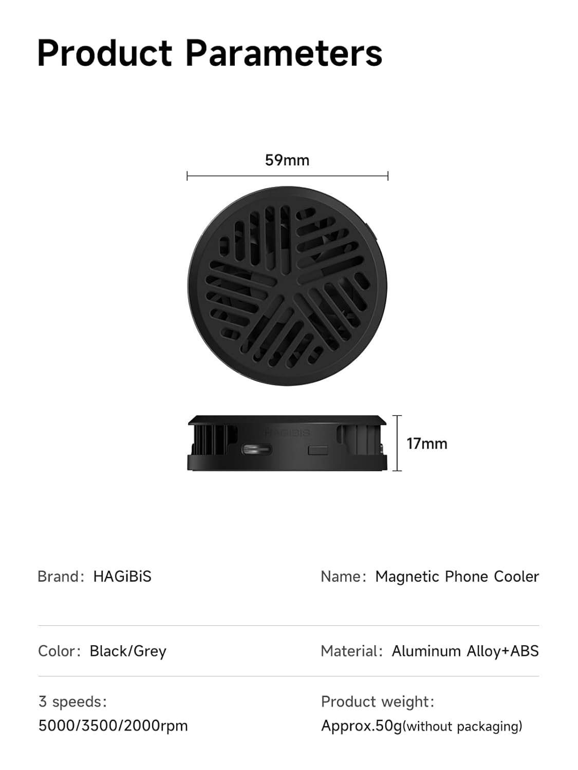 Hagibis Magnetic Cell Phone Cooler Ultrathin Cooling Fan Portable Lightweight Mobile Phone Radiator for iPhone 16 15 Pro Max, MagSafe Series, iPad Pro, Android, Tablet (Grey)