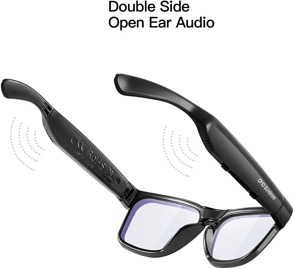 OhO Smart Glasses,Safety Glasses with Bluetooth Speaker,Indoor/Outdoor UV Protection and Voice Control,Unisex(Blue Light Lens)