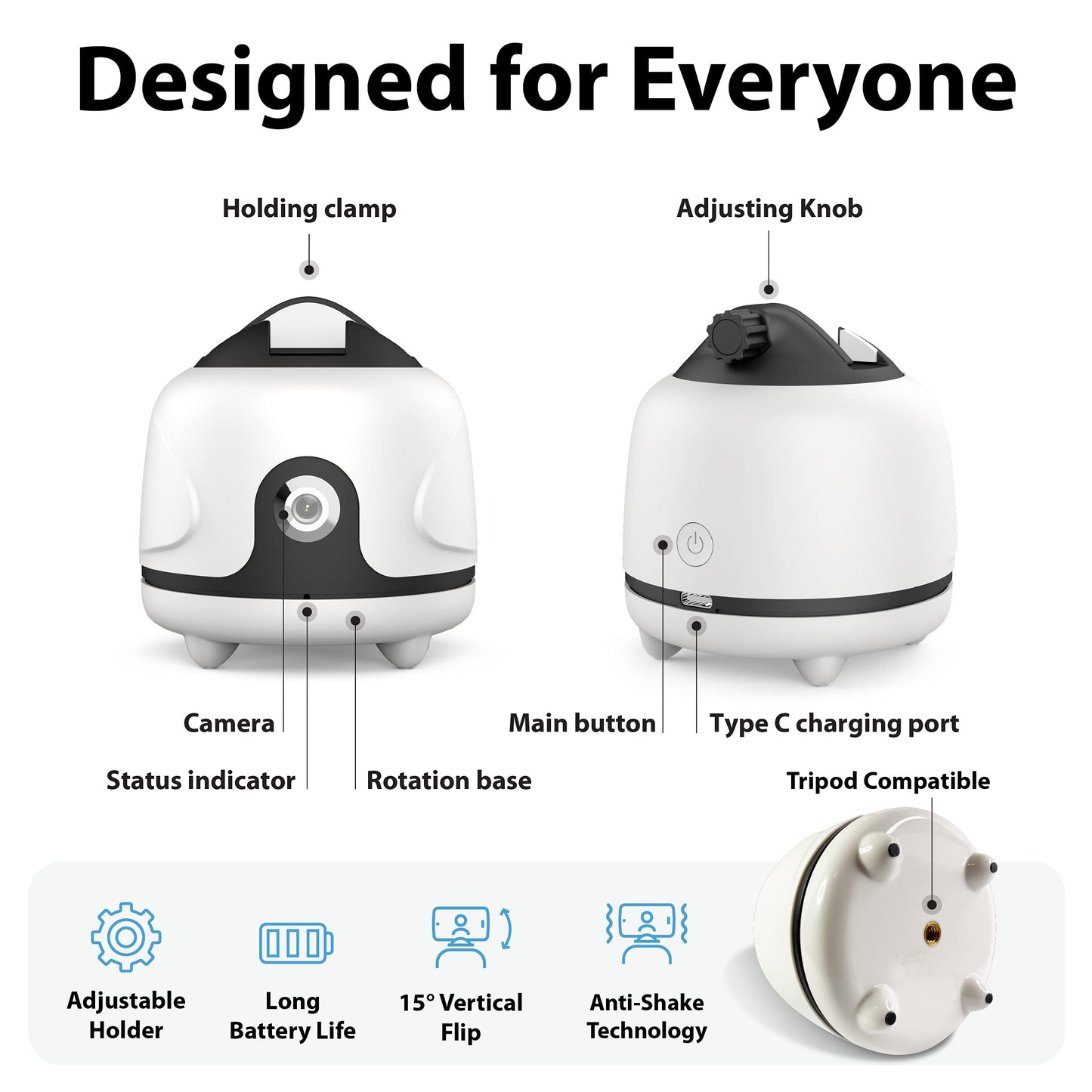 360° Auto-Rotating Face Tracking Tripod, USB Rechargeable Smart Phone Gimbal