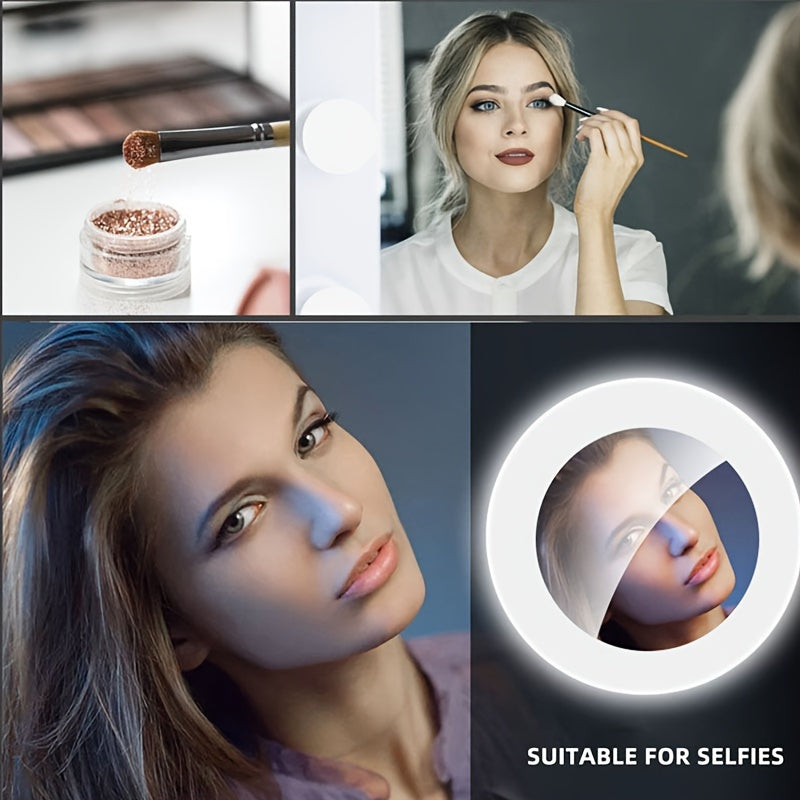 CLEANTRUST Rechargeable LED Ring Light for Selfies and Live Streaming, Portable Circular Flashlight, Dual Power Mode: Battery/USB, Warm White Light, with 40mAh Polymer Lithium Battery, for Smartphones, Cameras, and Makeup