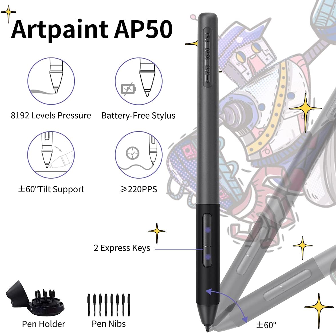 Drawing Tablet with Screen GAOMON PD1561 Drawing Monitor Art Tablet with Adjustable Stand, 10 Shortcut Keys, Tilt Support, Battery-Free Pen, 15.6-inch Graphics Tablet for Mac, Windows PC