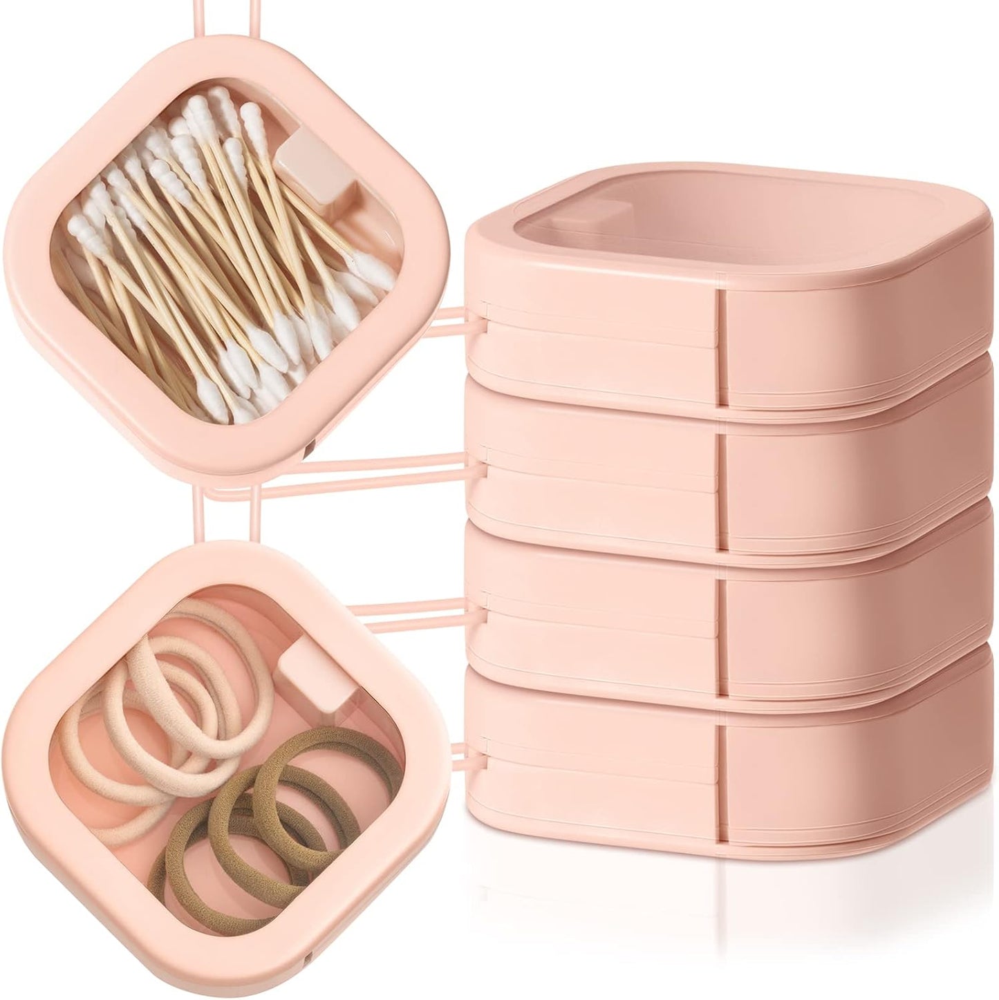Kathfly 4 Pcs White Hair Tie Organizer Portable Hair Accessory Storage Containers Stackable Hair Tie Bobby Pin Holder Home Cotton Swab Dispenser Hair Accessories Jewelry Organizer Box
