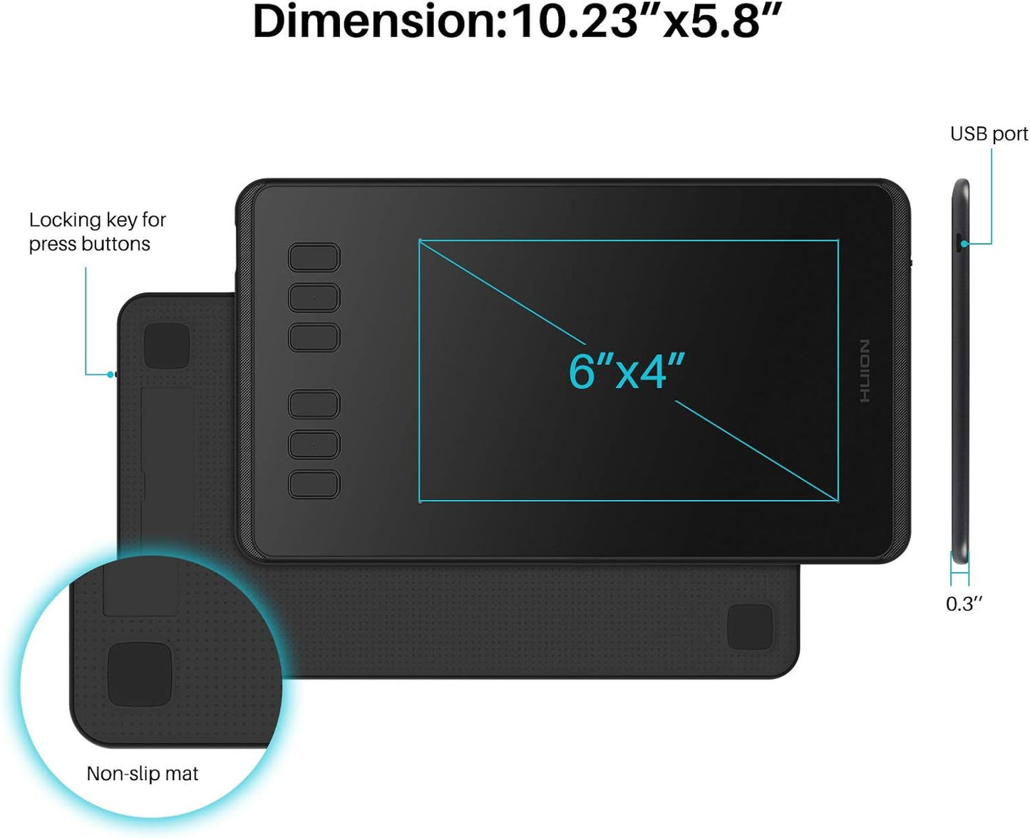 HUION Inspiroy H640P Drawing Tablet, 6x4 inch Art Tablet with Battery-Free Stylus, 8192 Pen Pressure, 6 Hot Keys, Graphics Tablet for Drawing, Writing, Design, Teaching, Work with Mac, PC & Mobile