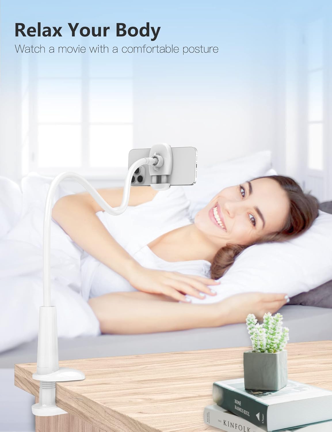 Tryone Gooseneck Phone Holder Stand for Bed Flexible Arm Adjustable Cell Phones Mount Clamp on Desk Bedframe Compatible with iPhone 14 Pro Max 13 12 11 X SE Series/Samsung S22 or Other 4"-7" Devices