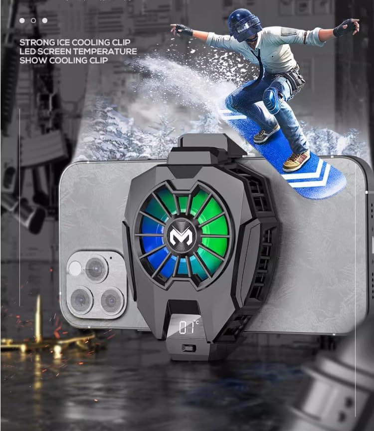 Phone Cooler for Tiktok Live Streaming, Mobile Gaming.Fast Cooling Cell Phone Refrigerator with Customized RGB Lighting, LED Temperature Display