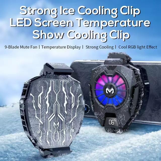 Phone Cooler for Tiktok Live Streaming, Mobile Gaming.Fast Cooling Cell Phone Refrigerator with Customized RGB Lighting, LED Temperature Display