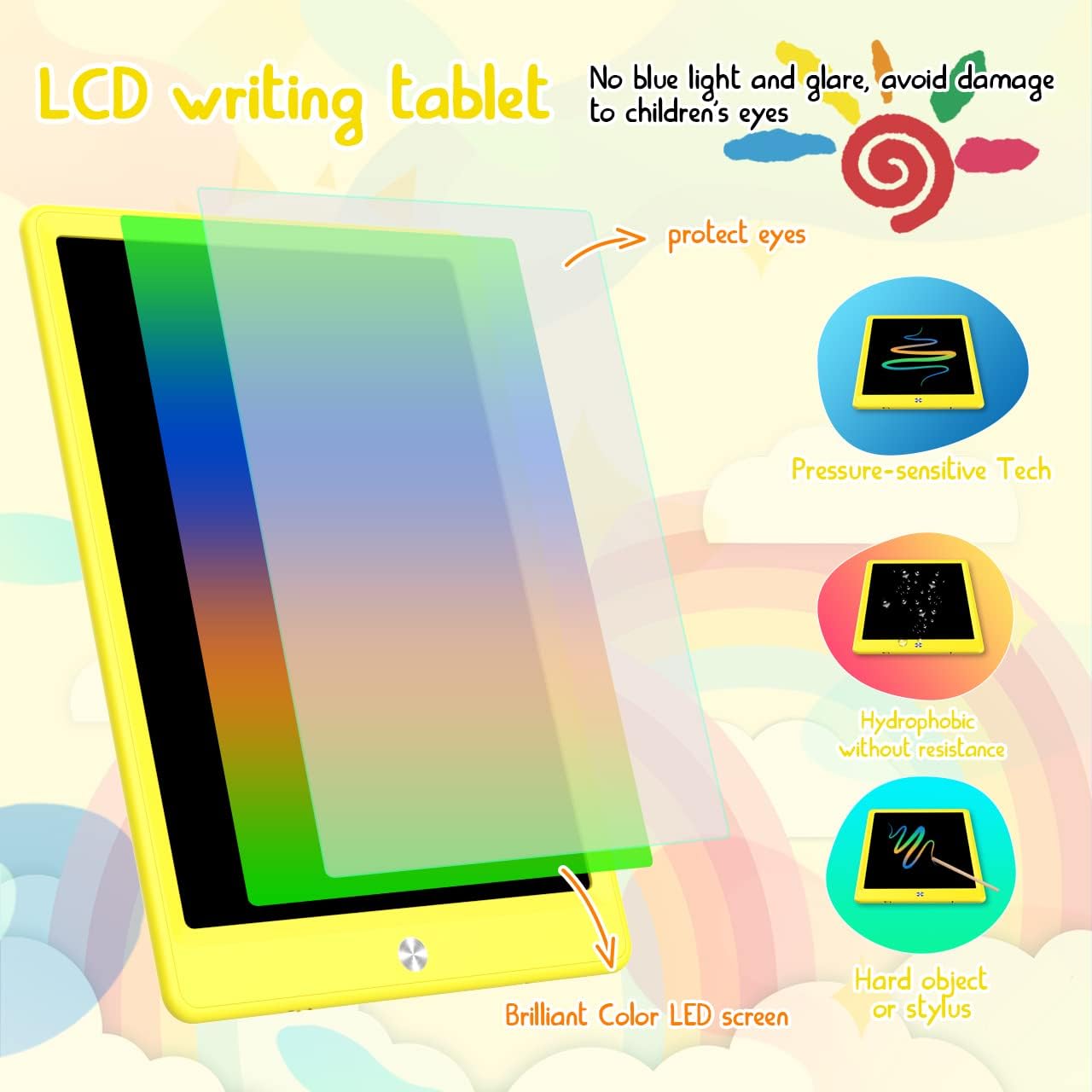 BUKEBU LCD Writing Tablet Doodle Board,10.5 inch Colorful Drawing Pad,Electronic Drawing Tablet, Drawing Pads,Travel Gifts for Kids Ages 3 4 5 6 7 8 Year Old Girls Boys (Blue)