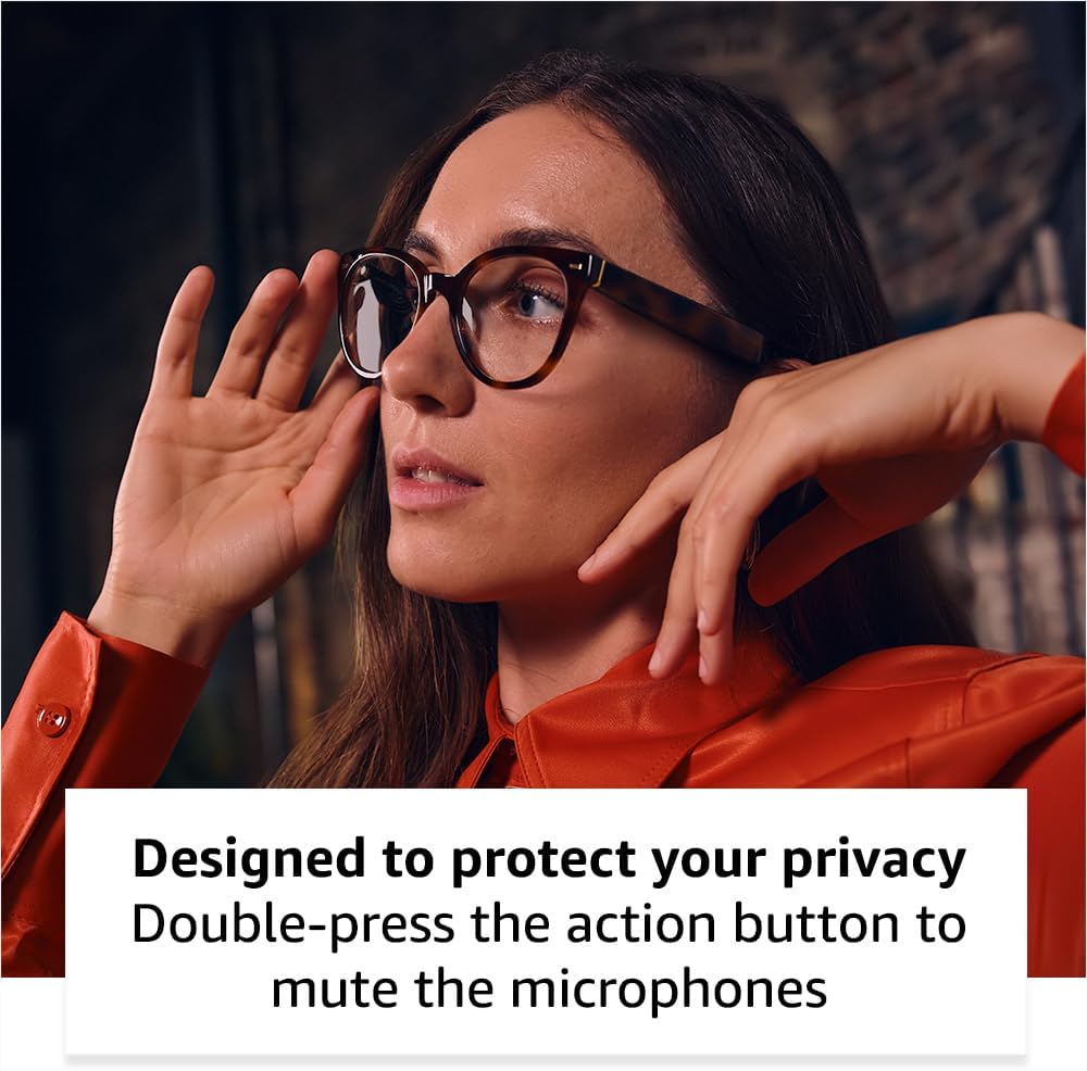 Amazon Echo Frames (3rd Gen) Echo Pop | Smart glasses with Alexa | Round frames in Blue Tortoise with prescription ready lenses