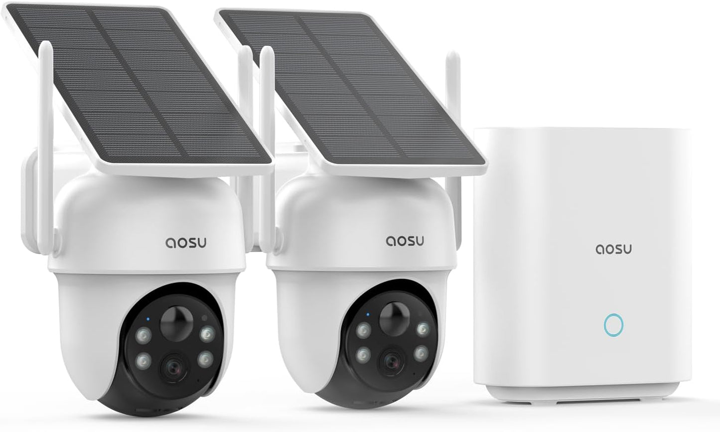 AOSU Security Cameras Outdoor Wireless, 4 Cam-Kit, No Subscription, Solar-Powered, Home Security Cameras System with 360° Pan & Tilt, Auto Tracking, 2K Color Night Vision, Easy Setup, 5G & 2.4G WiFi