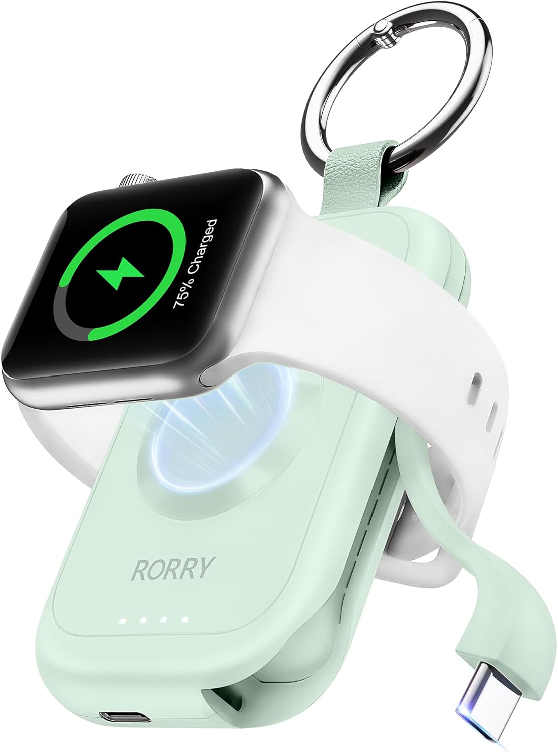 RORRY Charger for Apple Watch Series 9, 2500mAh Fast Charging Portable Charger for iWatch, Travel Charger with Built-in USB C Cable for Apple Watch Ultra Series 9 8 7 6 5 4 3 2 SE Accessories, Pink