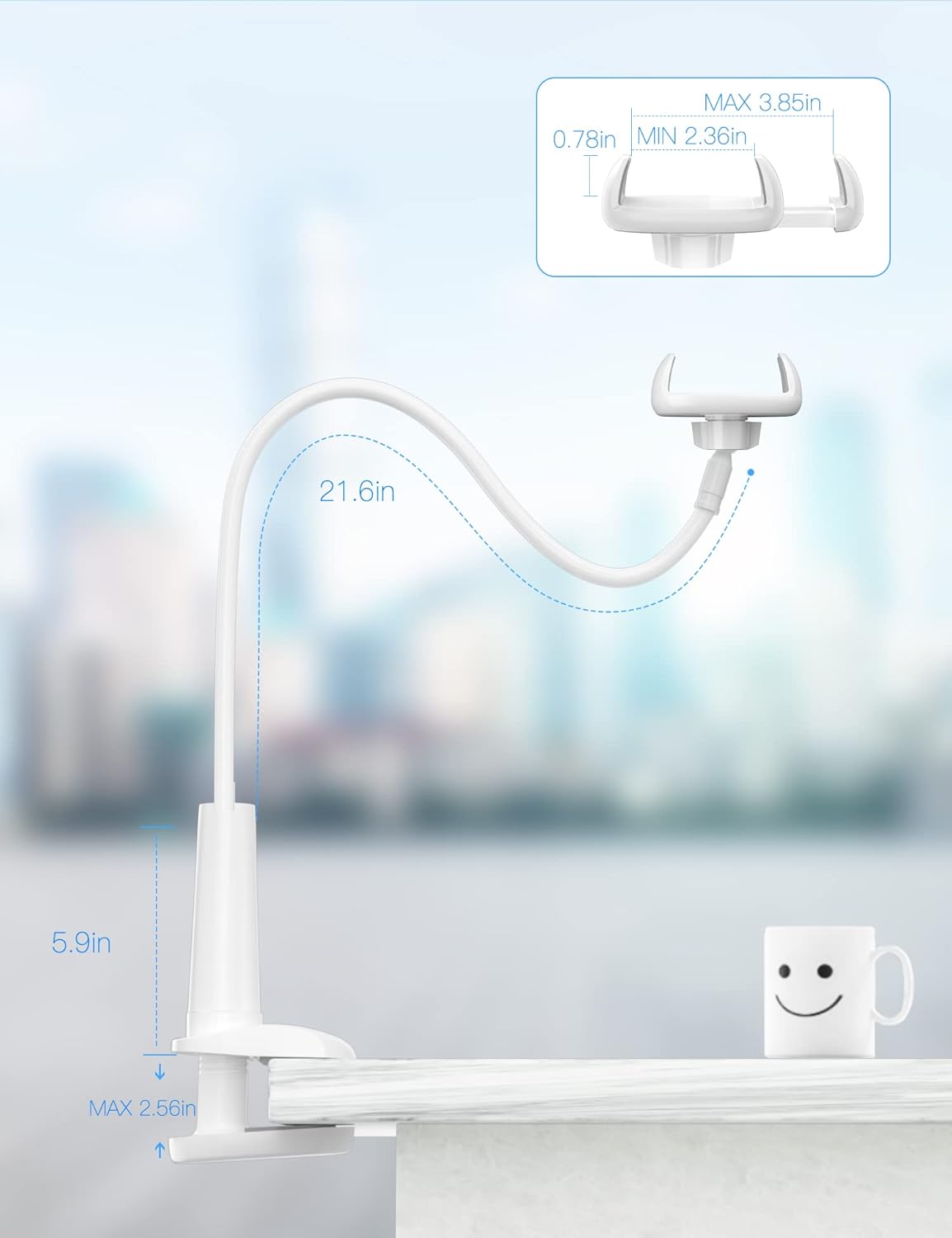 Tryone Gooseneck Phone Holder Stand for Bed Flexible Arm Adjustable Cell Phones Mount Clamp on Desk Bedframe Compatible with iPhone 14 Pro Max 13 12 11 X SE Series/Samsung S22 or Other 4"-7" Devices