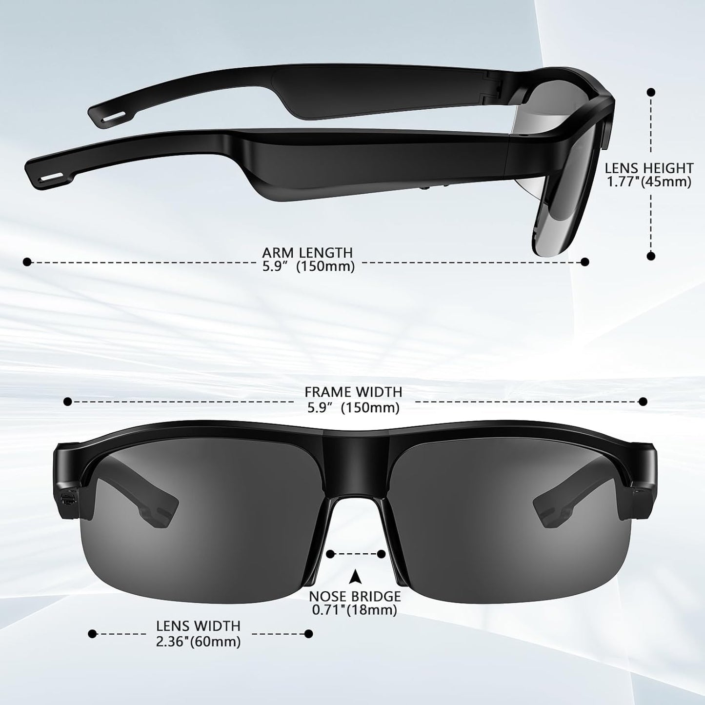 Smart Glasses, Polarized Bluetooth Sunglasses with Speaker, Voice Assistant, Open Ear, UV Protection Outdoor Audio Glass